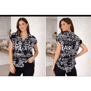Women's LIVE 4 TRUTH Button Down Shirt S Black White Graphic Print